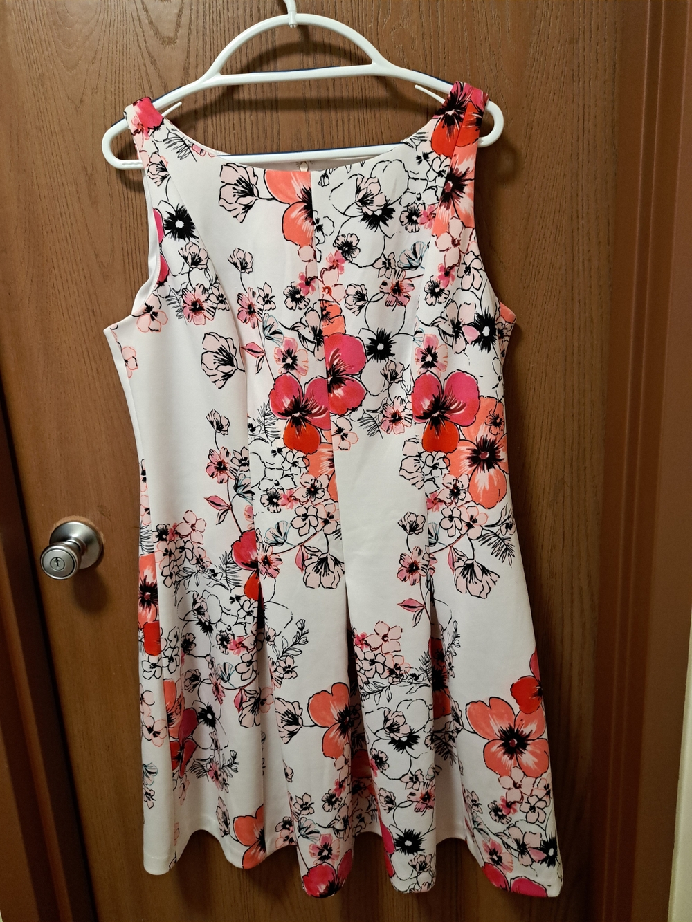 American Living Cream Floral Midi Dress with Pink & Orange Accents